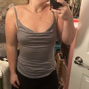CHASER Shimmery Cowl Neck Tank Top
